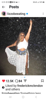 The white lace,denim waisted embellished peace skirt Available Now