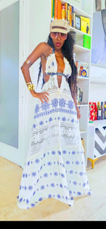 TM Blue💙Cream Embroidered Maxi Dress