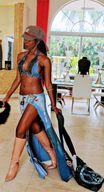 TM High-slit Ripped Denim Maxi-Skirt