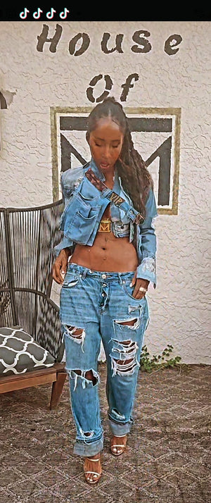 The tapered ripped,dropcrotched denim jean