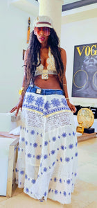 Blue 💙 cream embroidered maxiskirt