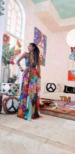 DESIGNER PATCHWORK  HALTER MAXI DRESS
