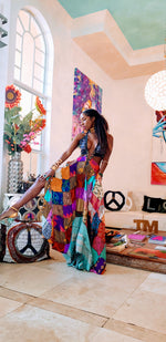 DESIGNER PATCHWORK  HALTER MAXI DRESS