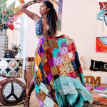 DESIGNER PATCHWORK  HALTER MAXI DRESS